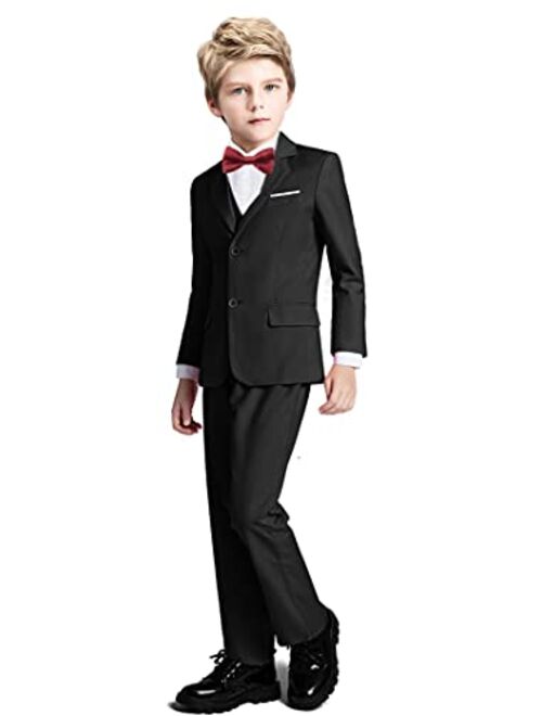 Fersumm Boys Suit 5 Piece Kids Party Tuxedo Blazer Vest and Pants Set with Tie for Boy Formal