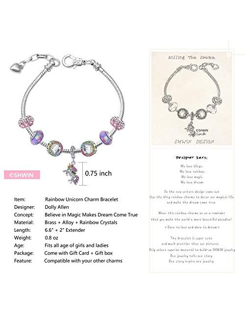 SHWIN Rainbow Unicorn Charm Bracelet for Girls Women Ladybug Bracelet for Girls Charm Bracelets