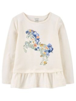 Toddler Girls Unicorn Long Sleeve Peplum Jersey T-shirt