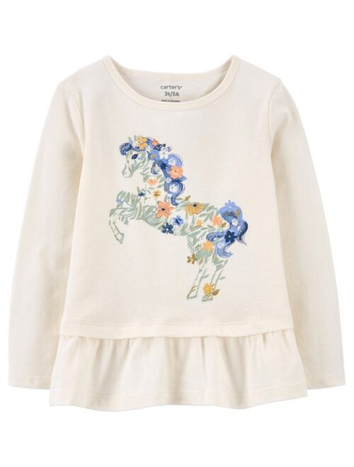 Carter's Toddler Girls Unicorn Long Sleeve Peplum Jersey T-shirt