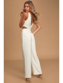 Moments to Remember White Sleeveless Wide-Leg Cutout Jumpsuit