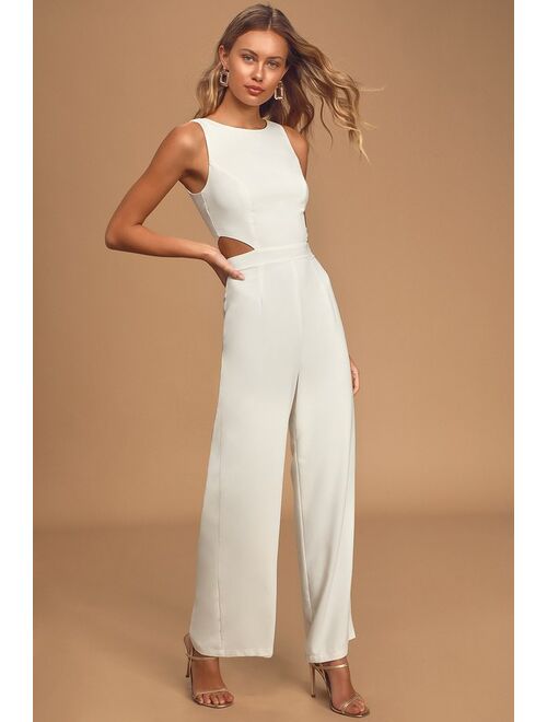 Lulus Moments to Remember White Sleeveless Wide-Leg Cutout Jumpsuit