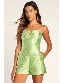 Bright Delight Lime Green Floral Jacquard Romper
