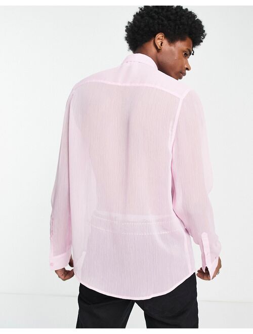 ASOS DESIGN regular sheer ruffle front shirt in pink