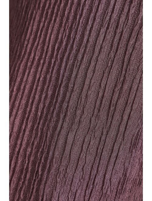 Lulus Get the Groove Dusty Purple Crinkled Tie-Back Wide-Leg Jumpsuit