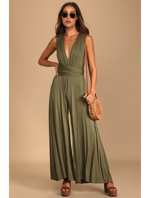 Lulus Chic By Trade Olive Green Convertible Wide Leg Jumpsuit