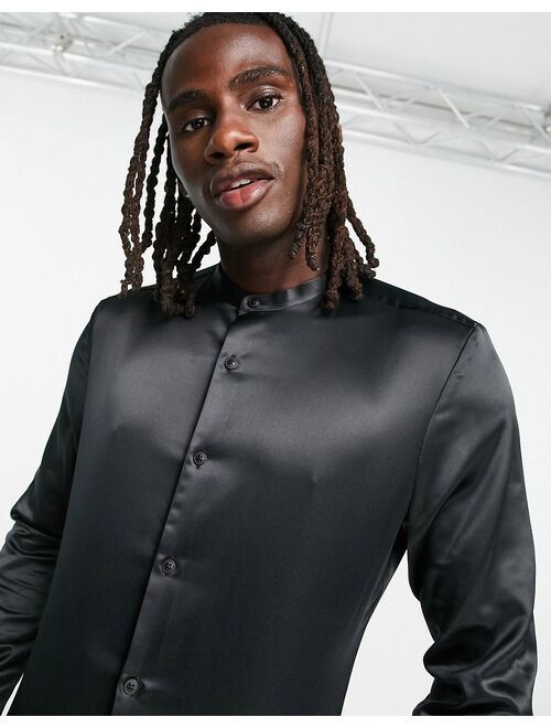 ASOS DESIGN satin shirt in black