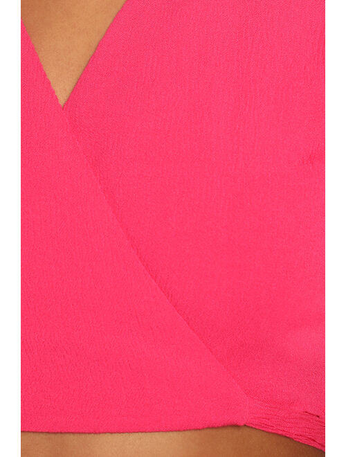 Lulus Daylight Escapades Hot Pink Tie-Back Cutout Romper