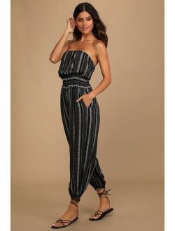 Global Adventurer Black and White Print Strapless Jumpsuit
