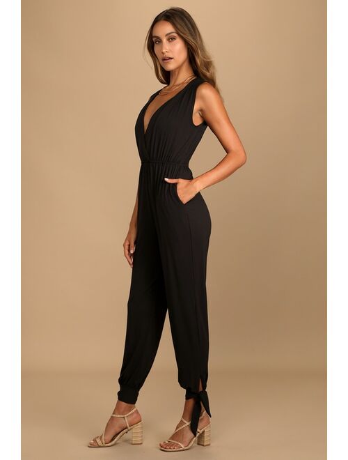 Lulus Cool to be Casual Black Sleeveless Jogger Jumpsuit