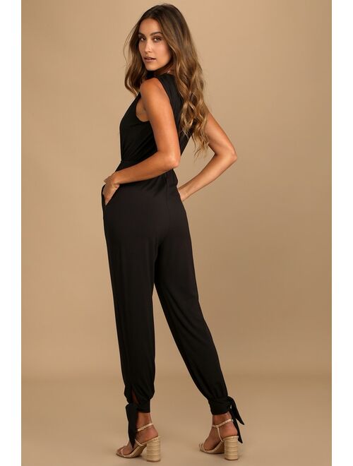Lulus Cool to be Casual Black Sleeveless Jogger Jumpsuit