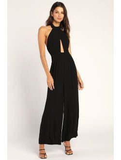 Whimsical Ways Black Halter Wide-Leg Jumpsuit