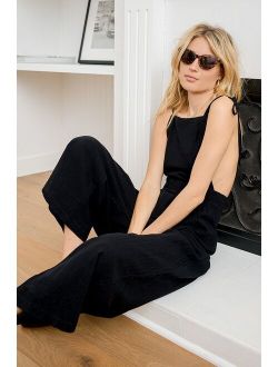 What a Wonderful Day Black Tie-Strap Overall Jumpsuit