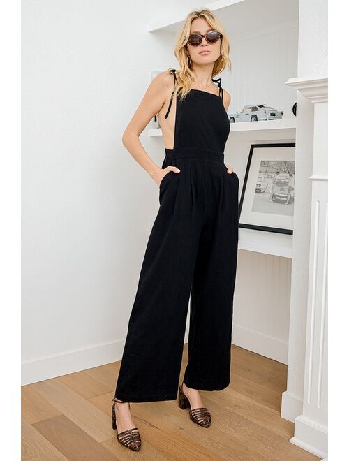 Lulus What a Wonderful Day Black Tie-Strap Overall Jumpsuit