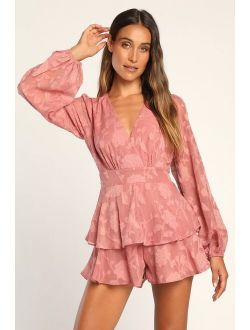 Tier for the Love Dusty Rose Burnout Floral Tiered Romper