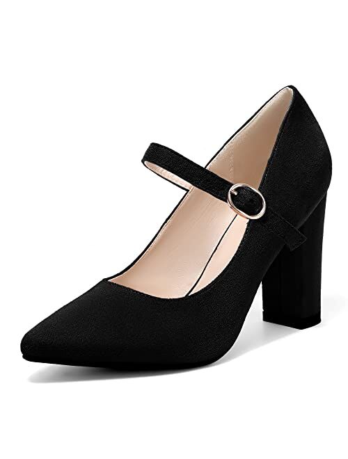 IDIFU Women's 4 Inch Chunky High Heels Pumps Closed Toe Dress Shoes for Women Wedding Work Office Evening