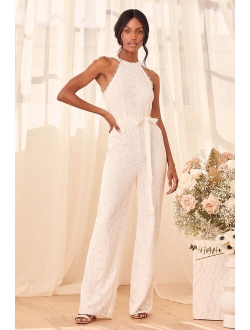 Lulus My Only One White Lace Halter Wide-Leg Jumpsuit