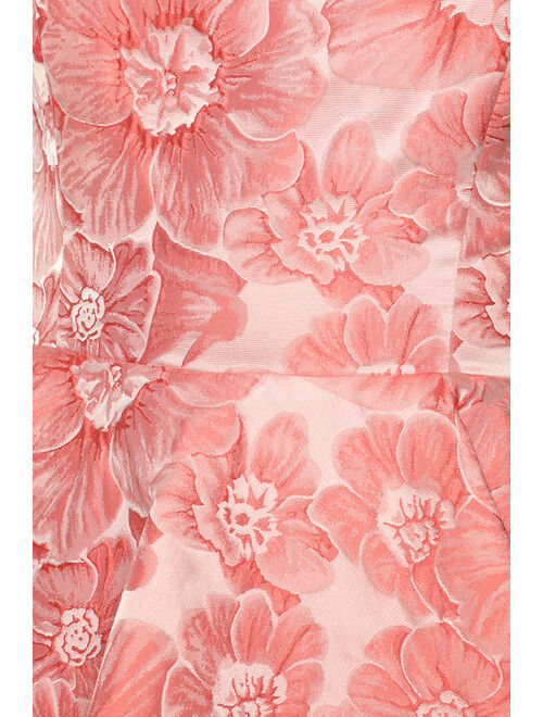 Lulus Fashionable Fit Pink Floral Jacquard Peplum Romper