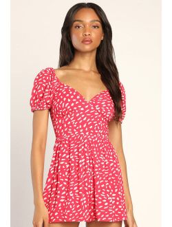 Hey Sunny Red Dotted Short Sleeve Romper
