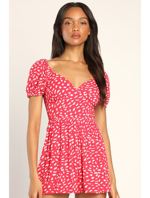 Lulus Hey Sunny Red Dotted Short Sleeve Romper