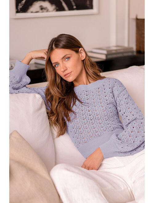 Lulus Always All Mine Periwinkle Lace-Up Cropped Pointelle Sweater