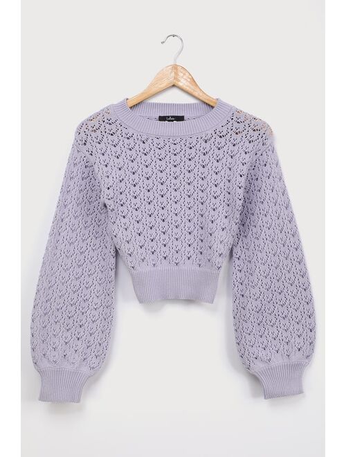 Lulus Always All Mine Periwinkle Lace-Up Cropped Pointelle Sweater