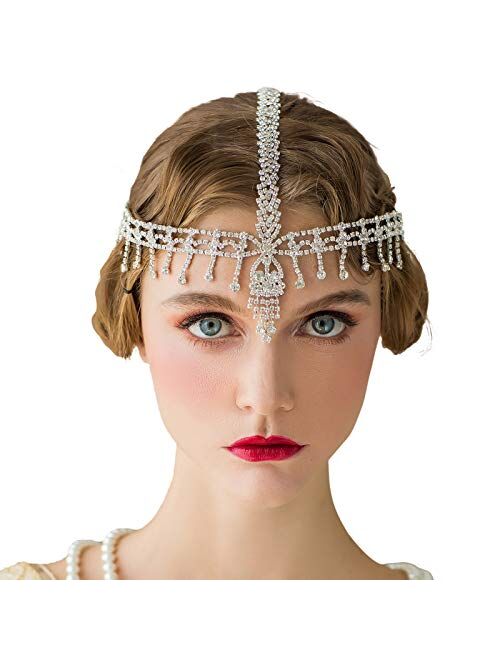 SWEETV 1920s Headband Great Gatsby Headpiece Rhinestone 1920s Headband Flapper Hair Accessories for Costume Party Head Cap