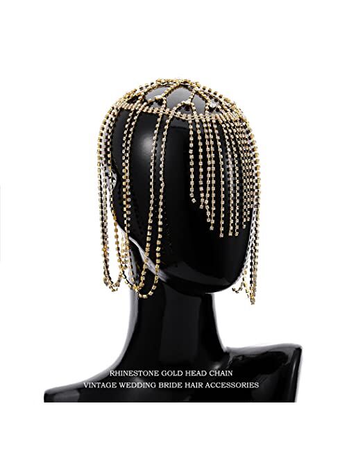 Fdesigner Rhinestone Headpieces Cap Vintage Crystal Head Chain Wedding Flapper Hair Jewelry Gatsby Women Hair Accessoris