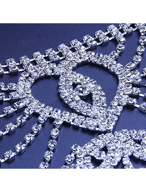 StoneFans Heart Rhinestone Head Chain Cap Crystal Flapper Headpiece Cap Roaring 20s Head Jewelry Art Deco Party Wedding Hair Accessories for Women Bridal (Silver)