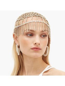 Brinie Rhinestone Tssel Head Chain Jewelry Gold Roaring 20s Cap Headpiece Crystal Flapper Cap Head Jewelry Gatsby Art Deco Party Hair Accesories for Women and Girls (Gold