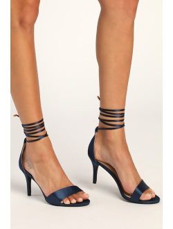 Clairee Navy Satin Lace-Up Heels