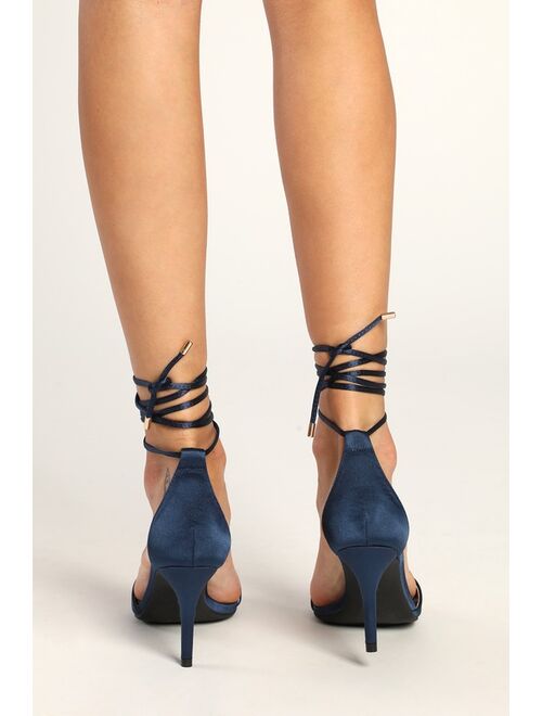 Lulus Clairee Navy Satin Lace-Up Heels