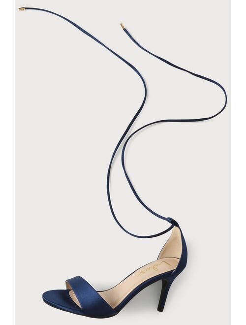 Lulus Clairee Navy Satin Lace-Up Heels