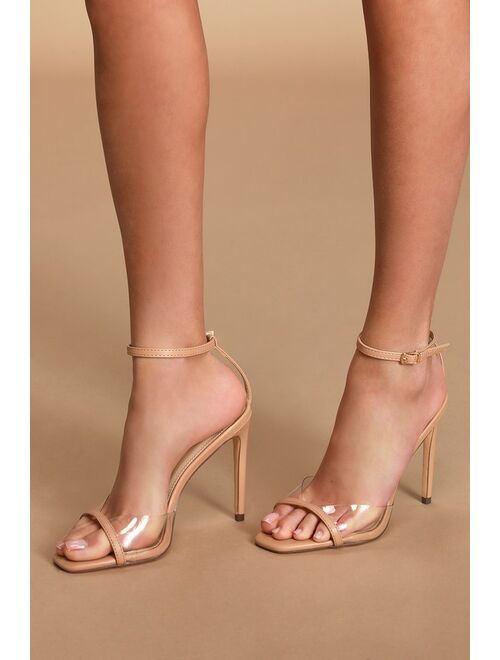 Lulus Jaque Light Nude Vinyl Ankle Strap High Heel Sandals