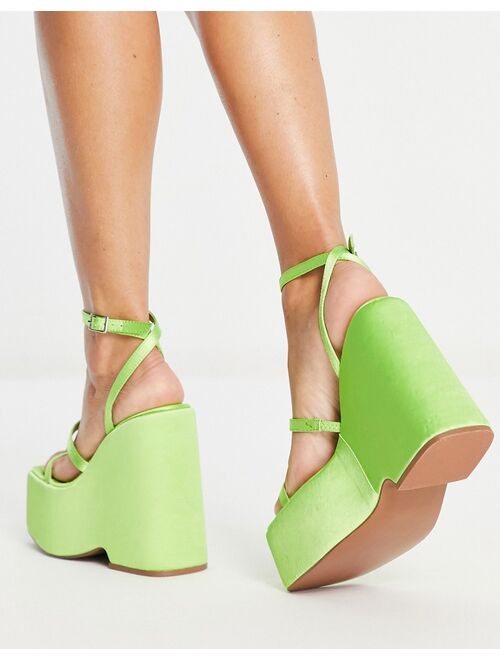 ASOS DESIGN Number high wedge mules in lime