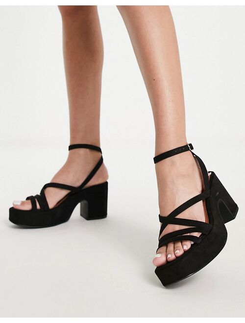 ASOS DESIGN Hackney strappy mid heel platforms in black