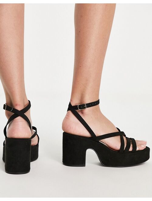 ASOS DESIGN Hackney strappy mid heel platforms in black