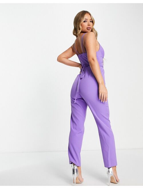ASOS DESIGN strappy plunge peg leg jumpsuit in purple