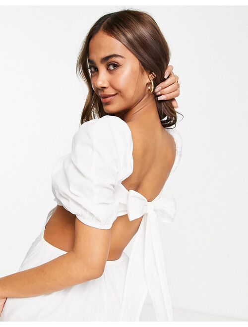 ASOS DESIGN scallop neck jumpsuit with puff sleeves in white