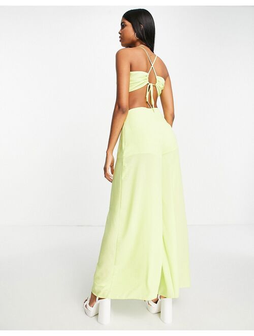 Miss Selfridge linen look cut out jumpsuit in lime green