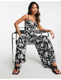 casual large floral square neck jumpsuit in mono