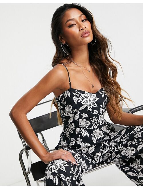 Topshop casual large floral square neck jumpsuit in mono