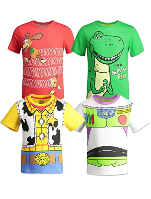 Disney Pixar Toy Story Buzz Lightyear Woody Rex Slinky Dog 4 Pack Graphic T-Shirts