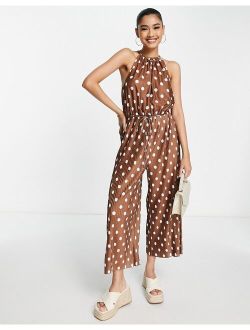 spot print jumpsuit in brown