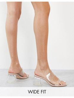 Wide Fit Aries mules with clear straps in beige