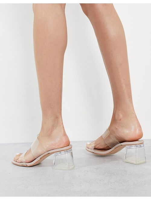 Public Desire Wide Fit Aries mules with clear straps in beige