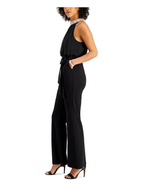 ADRIANNA PAPELL Embellished-Neck Jumpsuit