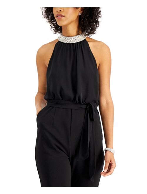 ADRIANNA PAPELL Embellished-Neck Jumpsuit