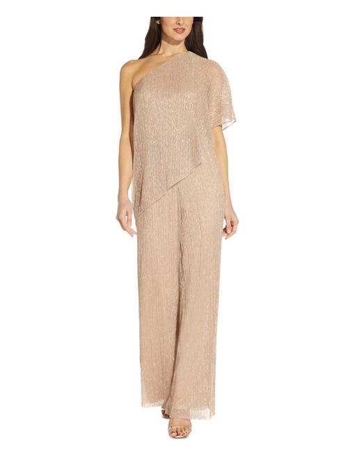 ADRIANNA PAPELL Metallic Draped One-Shoulder Jumpsuit