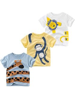 JUNOAI Toddler Little Boys Clothes 3-Pack Short Sleeve Crewneck T-Shirts Top Tee Size for 2-6 Years